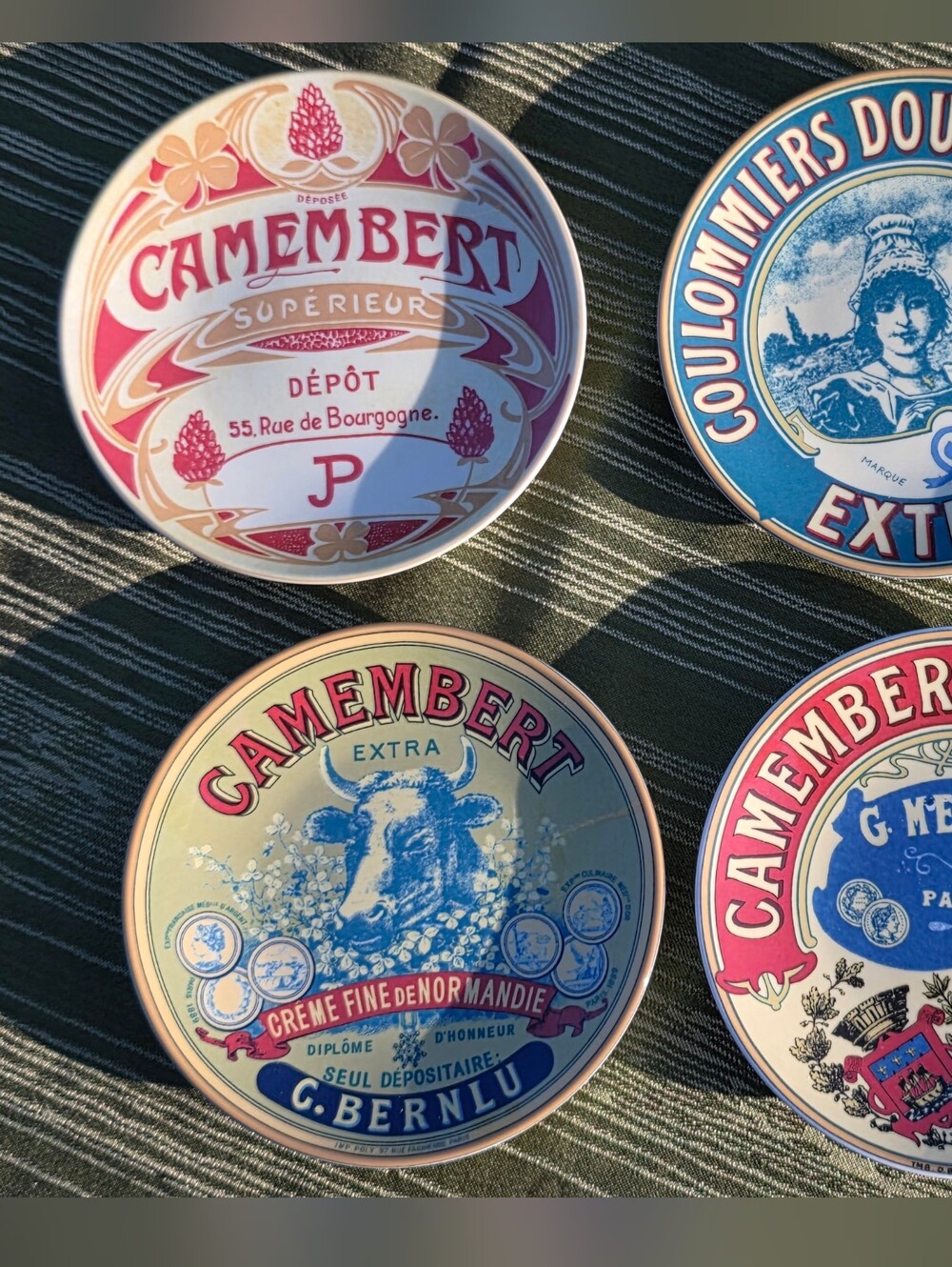BIA Cordon Bleu Camembert Cheese Plates 5" Set of 4 Vintage French Label Boxed